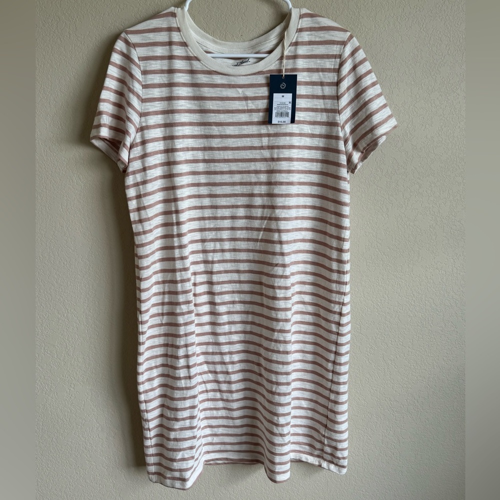 NWT Universal Thread Off White and Tan Striped T-Shirt Dress Size Medium